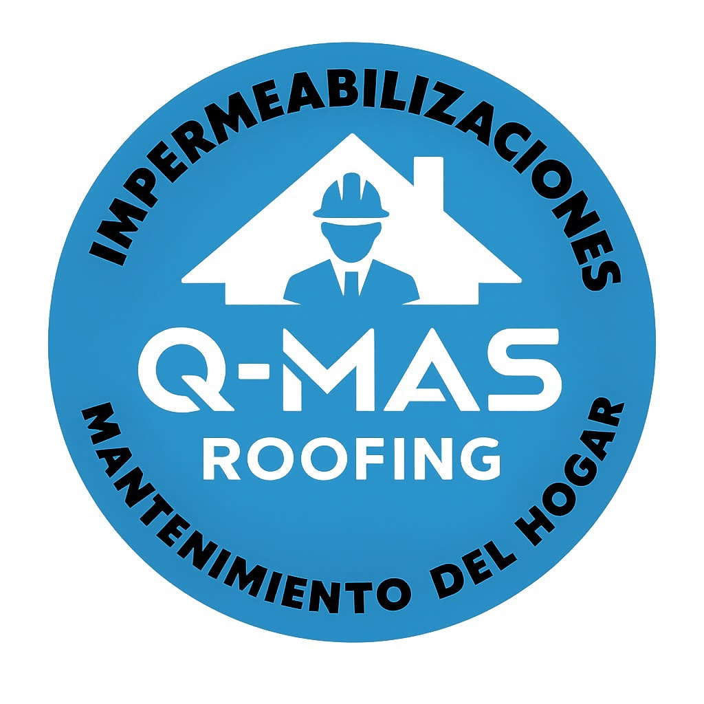 Logotipo Q-MÁS Roofing, impermeabilizaciones y mantenimiento del hogar